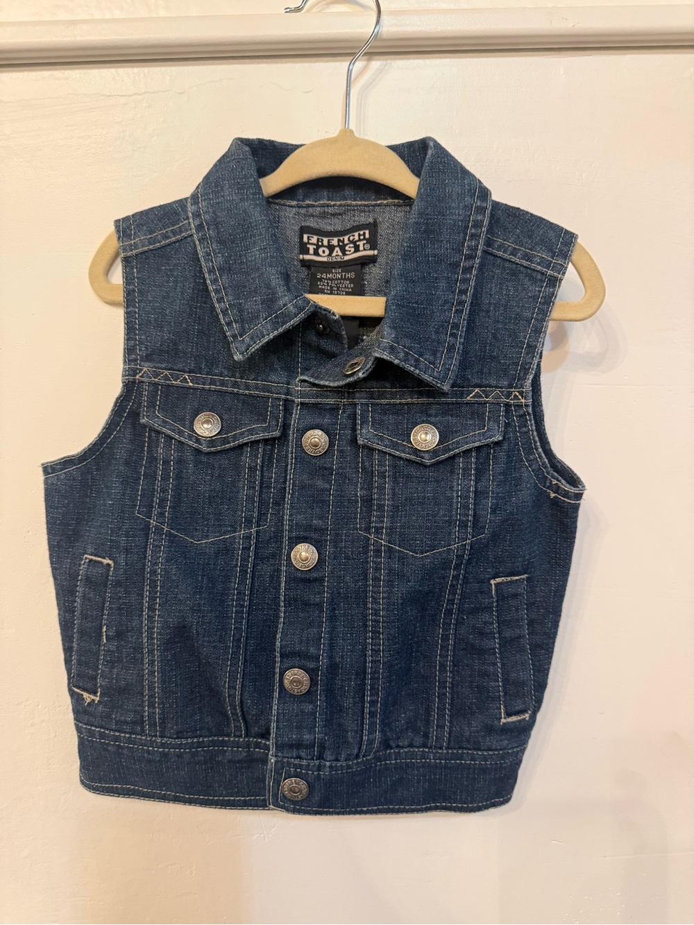 French Toast Dark Blue Denim Vest Jacket for Kids